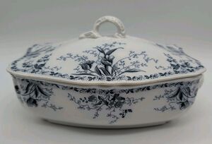 Alfred Meakin Westmeath Lidded Tureen Covered Casserole Floral Blue White CRACK